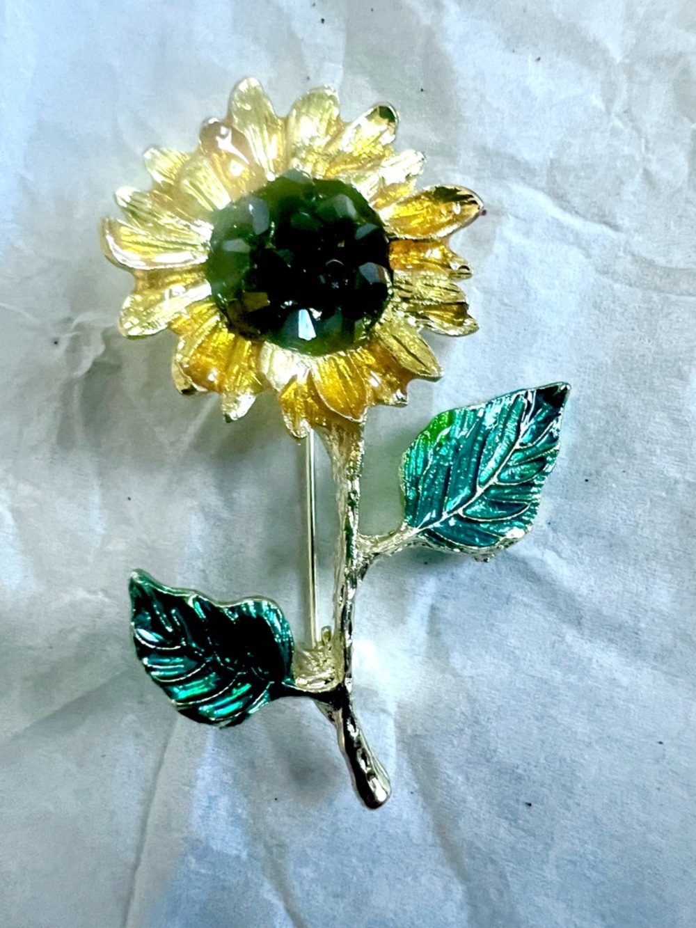 Sunflower Crystal Brooch in Yellow Green & Gold